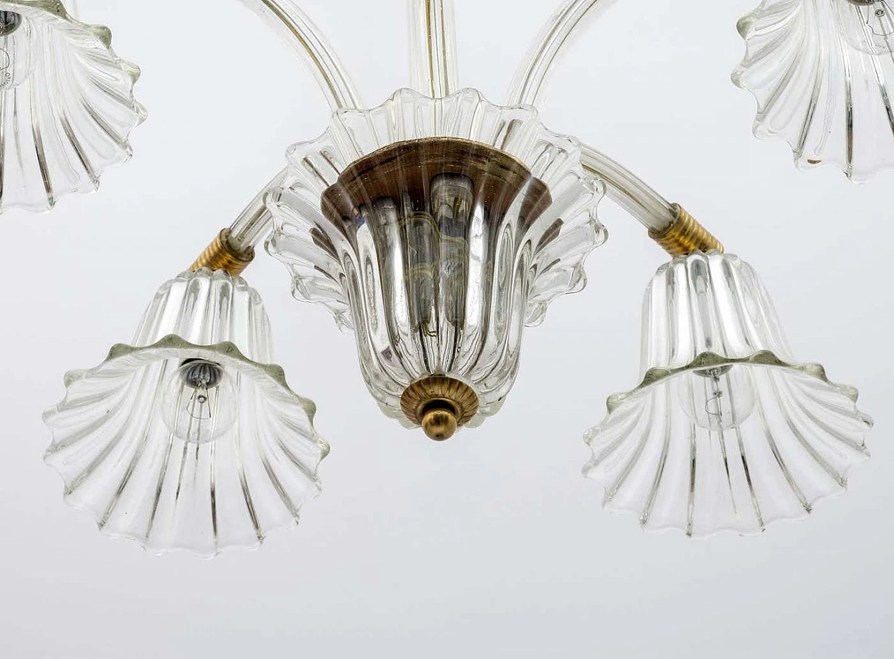 Lampadario Art Deco in vetro di Murano e ottone di Ercole Barovier, anni '40 8