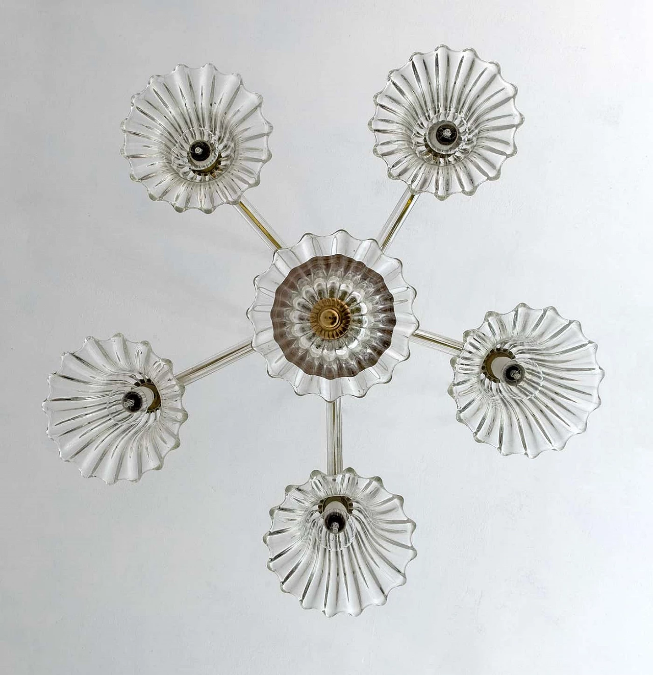 Art Deco Murano glass and brass chandelier by Ercole Barovier, 1940s 9