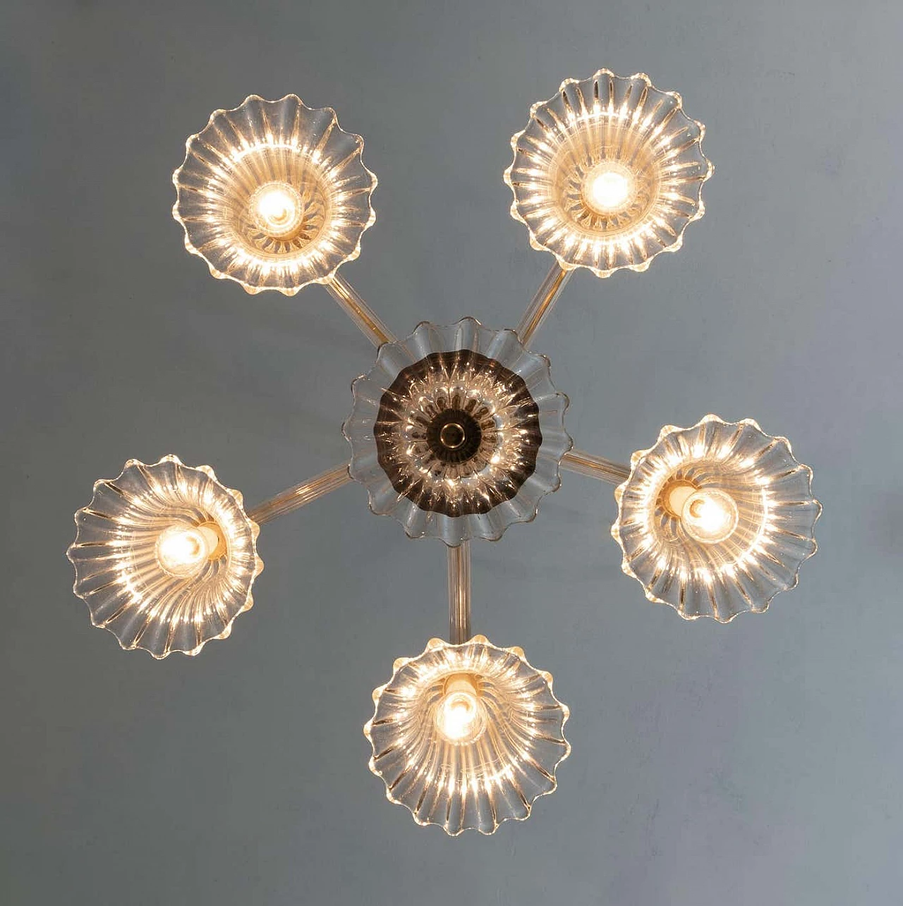 Art Deco Murano glass and brass chandelier by Ercole Barovier, 1940s 10