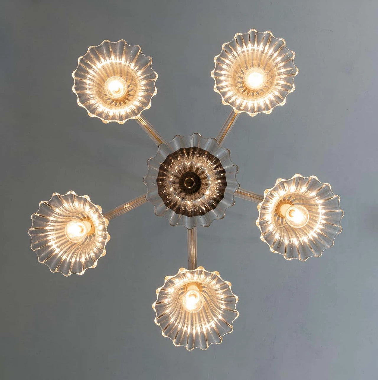 Lampadario Art Deco in vetro di Murano e ottone di Ercole Barovier, anni '40 10