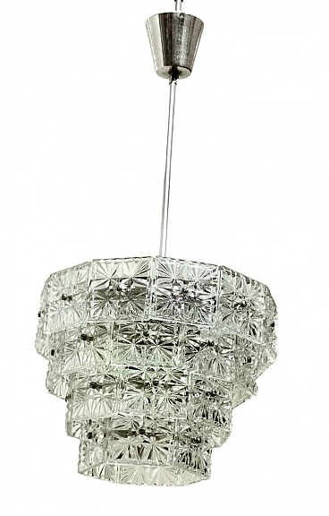 Nickel-plated metal and glass chandelier by Kinkeldey, 1960s