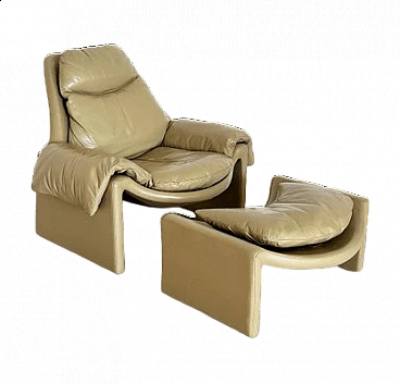 P60 leather armchair with footstool by Vittorio Introini for Saporiti, 1970s