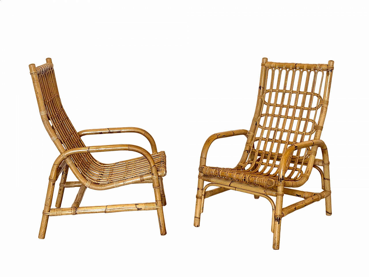 Pair of bamboo and wicker armchairs, 1970s 15