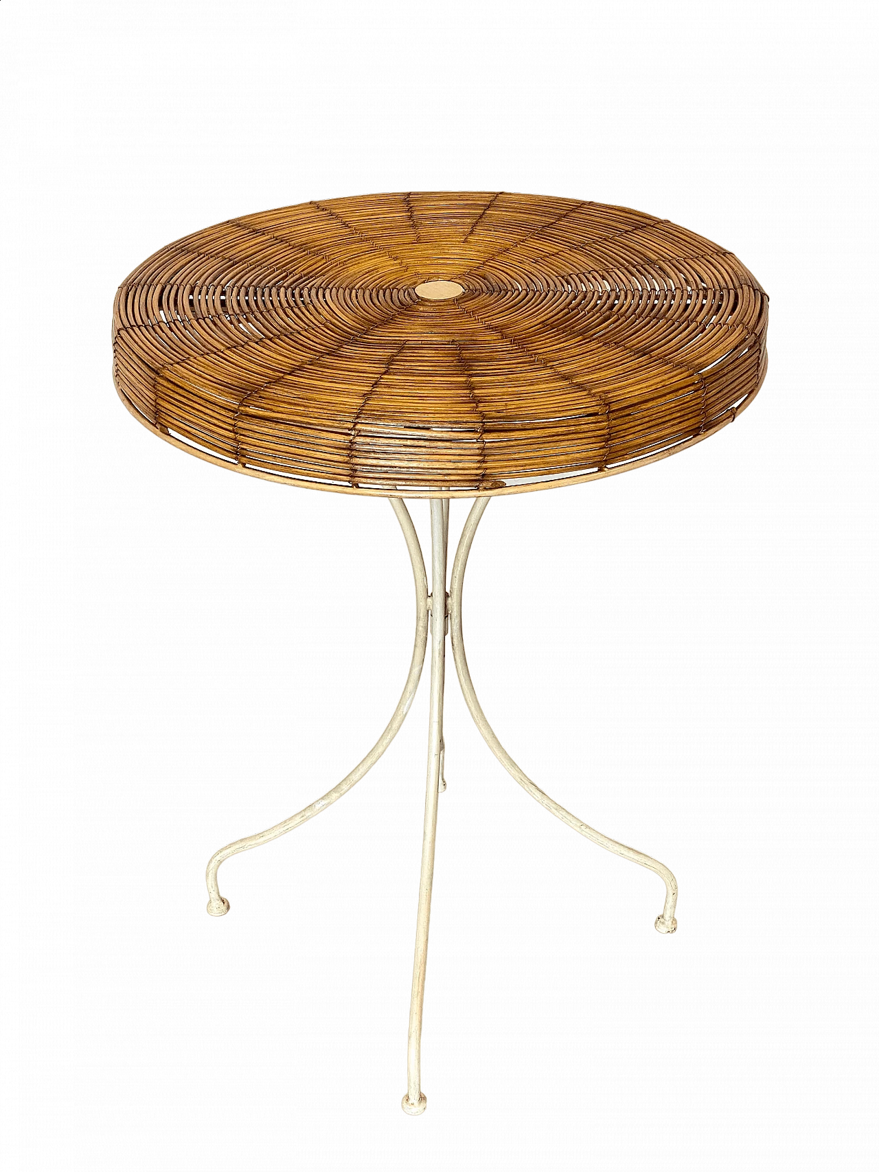 White wrought iron and reed side table, 1970s 11