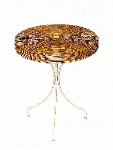 White wrought iron and reed side table, 1970s