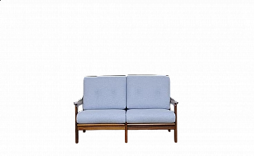 Blue Scandinavian sofa in solid afromosia wood, 1960s