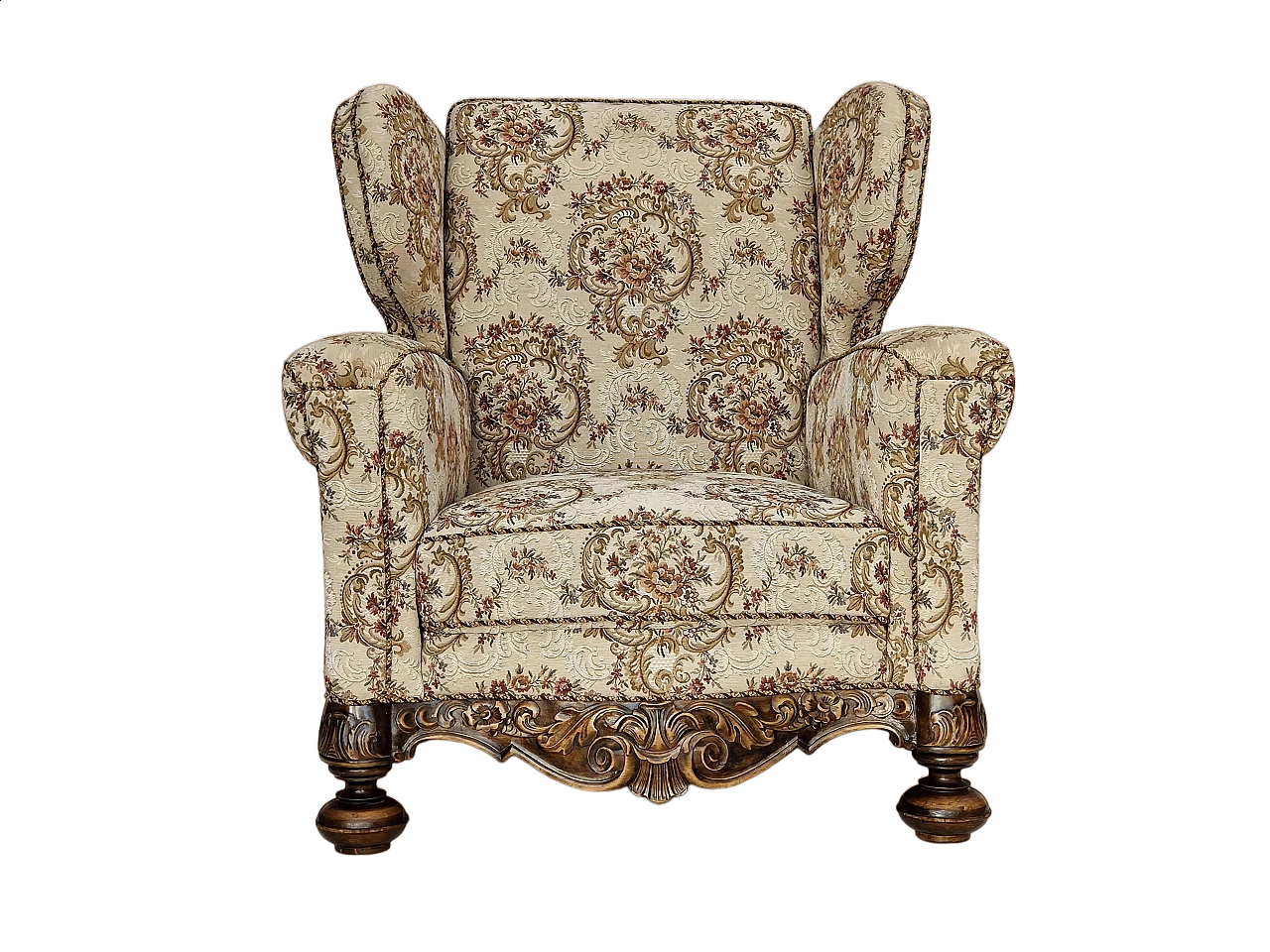 Danish ash and floral fabric armchair, 1950s 13