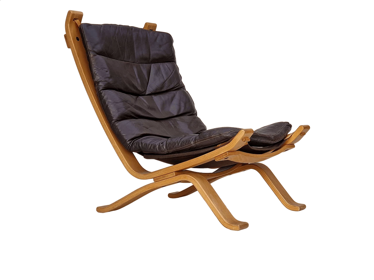 Plywood, leather and canvas Focus armchair by Bramin Møbler, 1970s 17