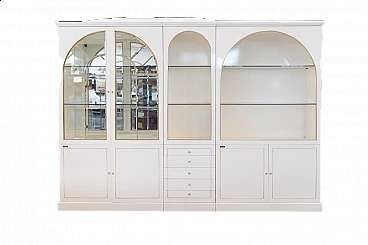 Modular wooden and brass sideboard with display case attributed to Mario Sabot, 1970s