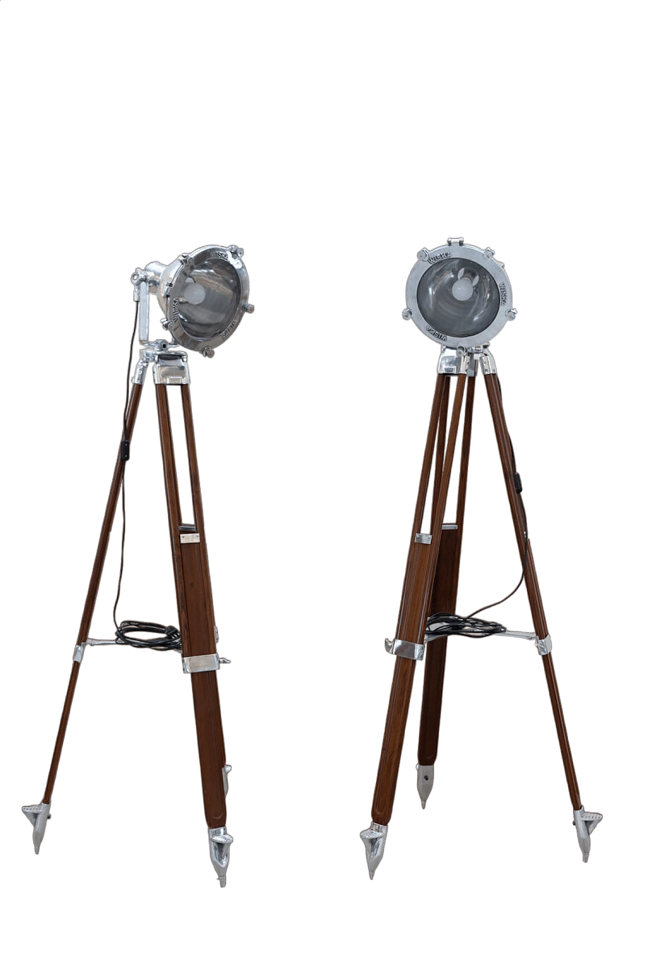 Pair of tripod floor lamps with Wiska nautical projector, 1990s 19
