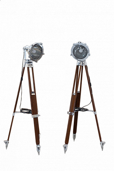 Pair of tripod floor lamps with Wiska nautical projector, 1990s