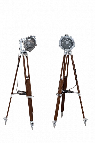 Pair of tripod floor lamps with Wiska nautical projector, 1990s