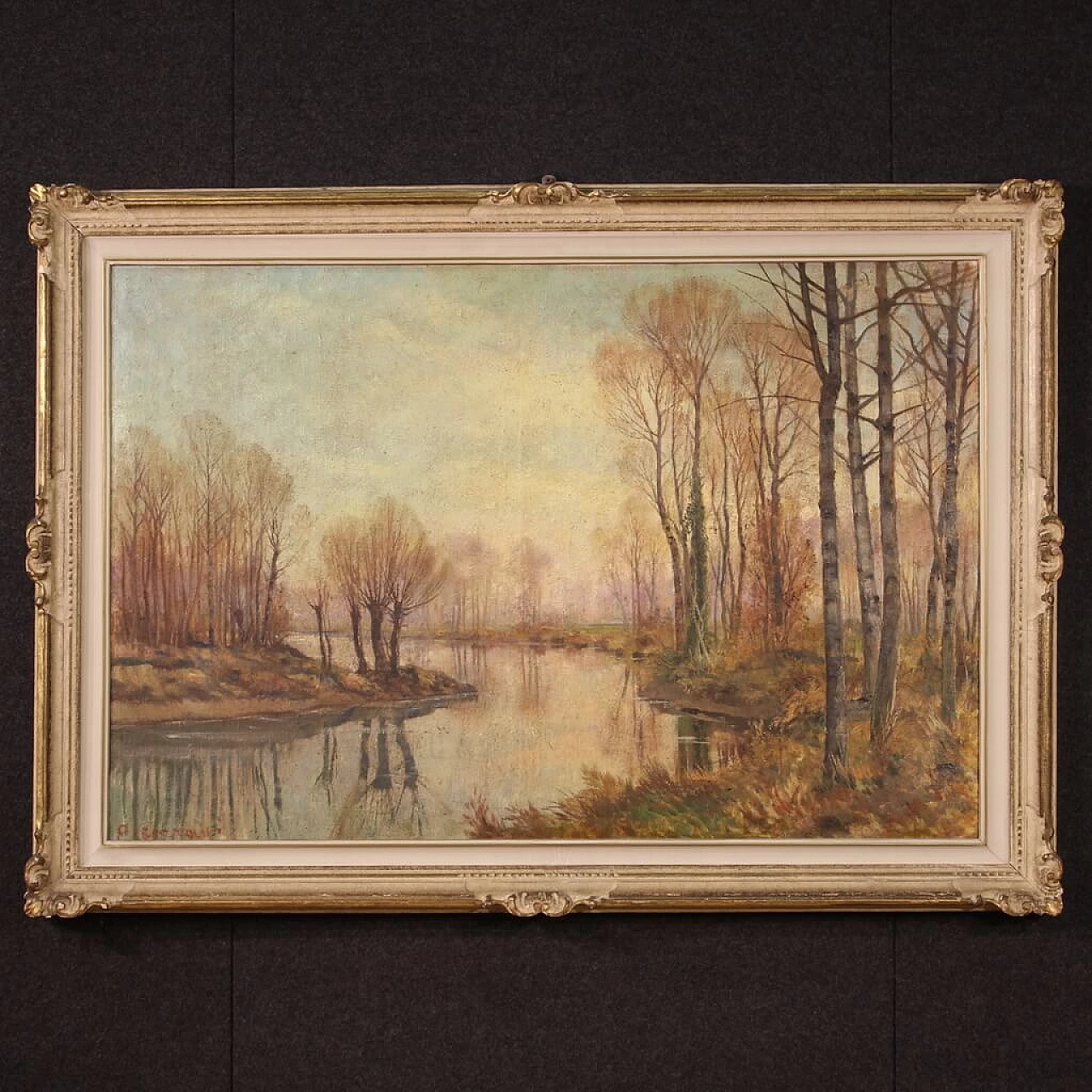 Alfonso Corradi, autumn river landscape, oil painting on canvas 1