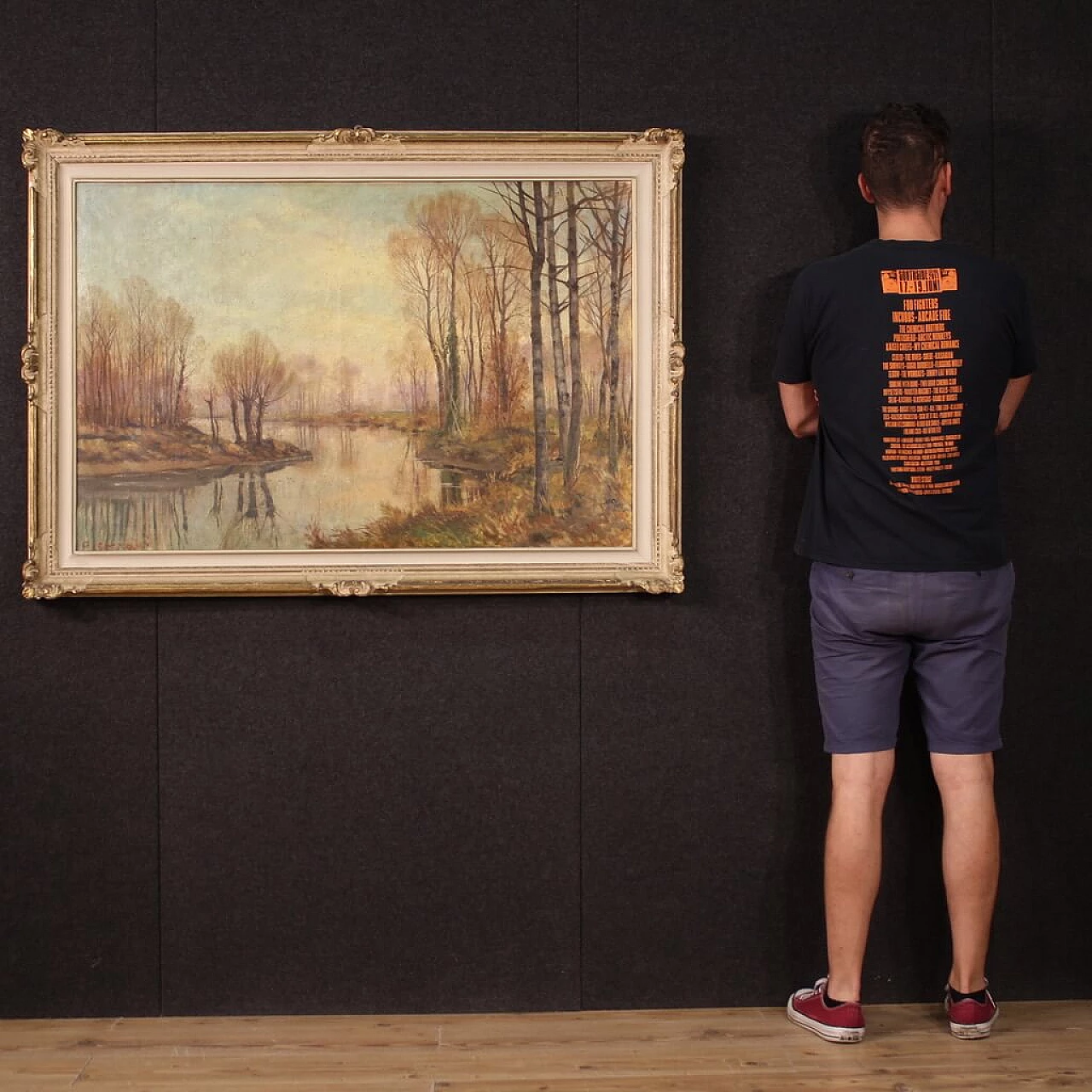 Alfonso Corradi, autumn river landscape, oil painting on canvas 2