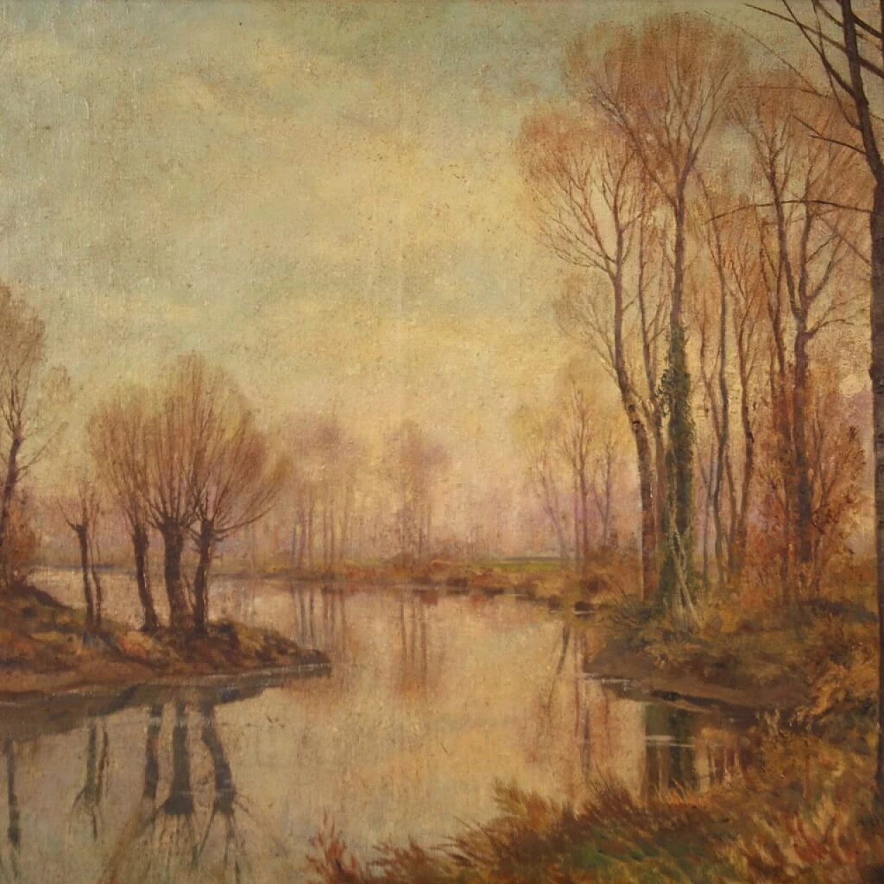 Alfonso Corradi, autumn river landscape, oil painting on canvas 3