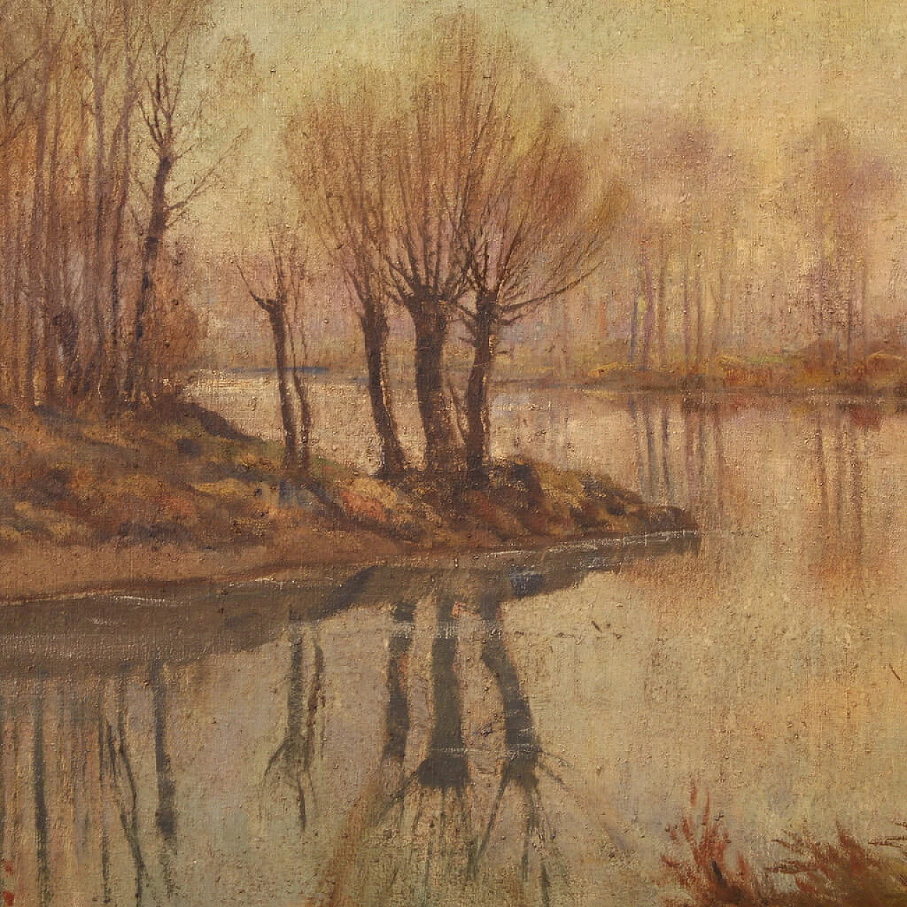 Alfonso Corradi, autumn river landscape, oil painting on canvas 9