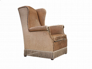 Danish ash and beige corduroy armchair, 1970s
