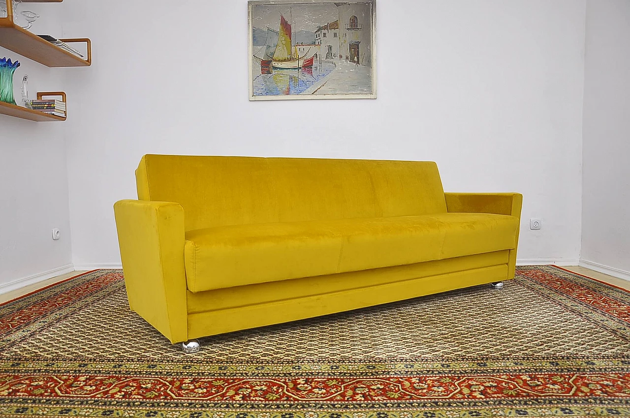 Yellow velvet sofa bed, 1960s 1