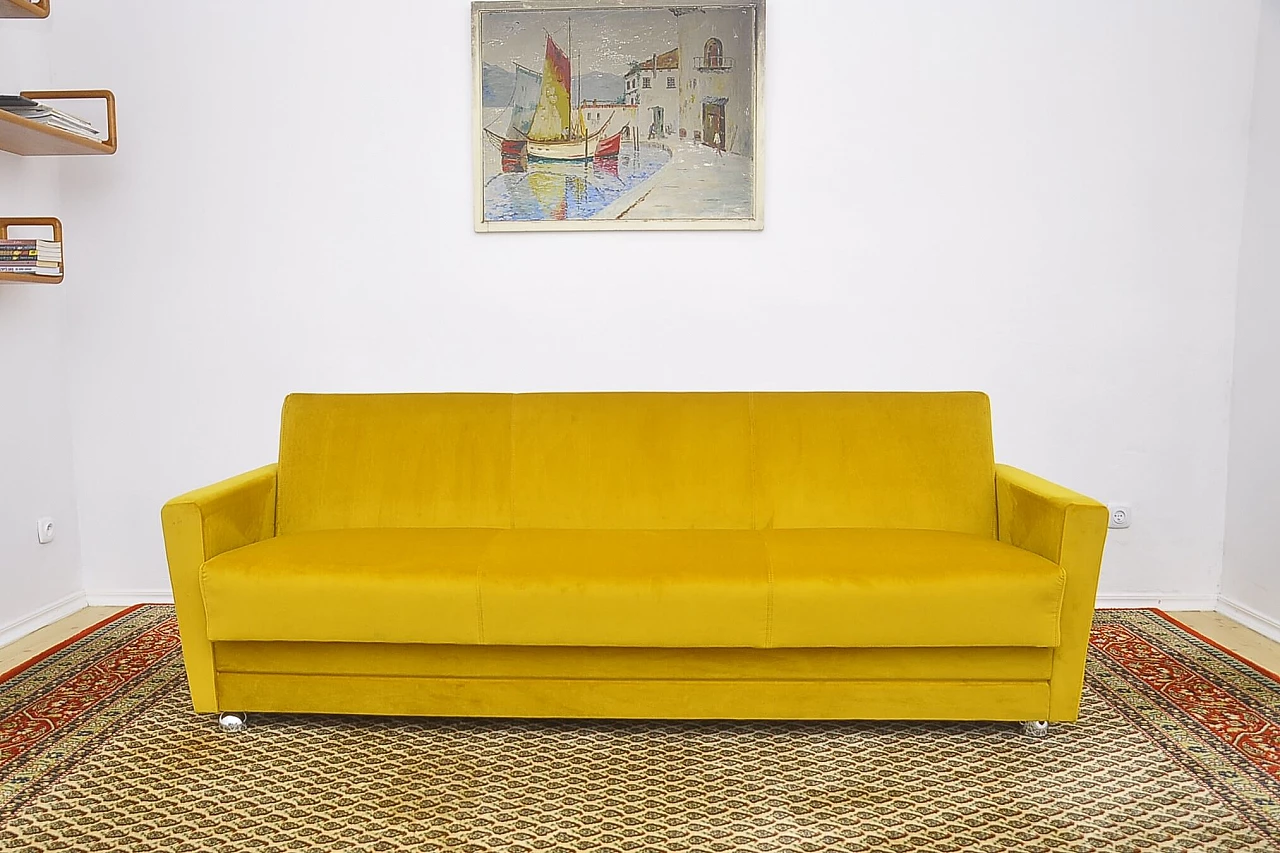 Yellow velvet sofa bed, 1960s 2