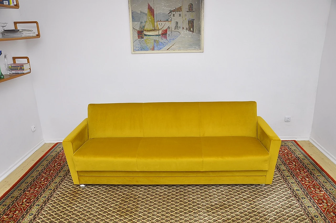 Yellow velvet sofa bed, 1960s 8