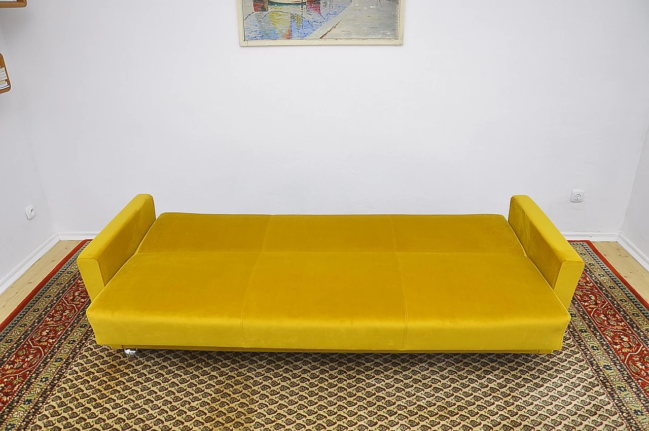 Yellow velvet sofa bed, 1960s 10