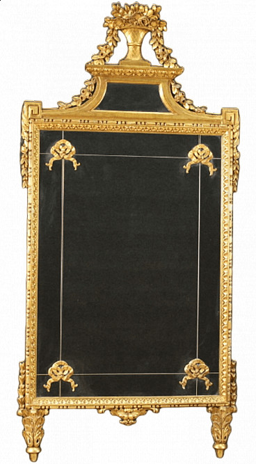 Specchiera in legno scolpito e dorato in stile Luigi XVI, anni '60
