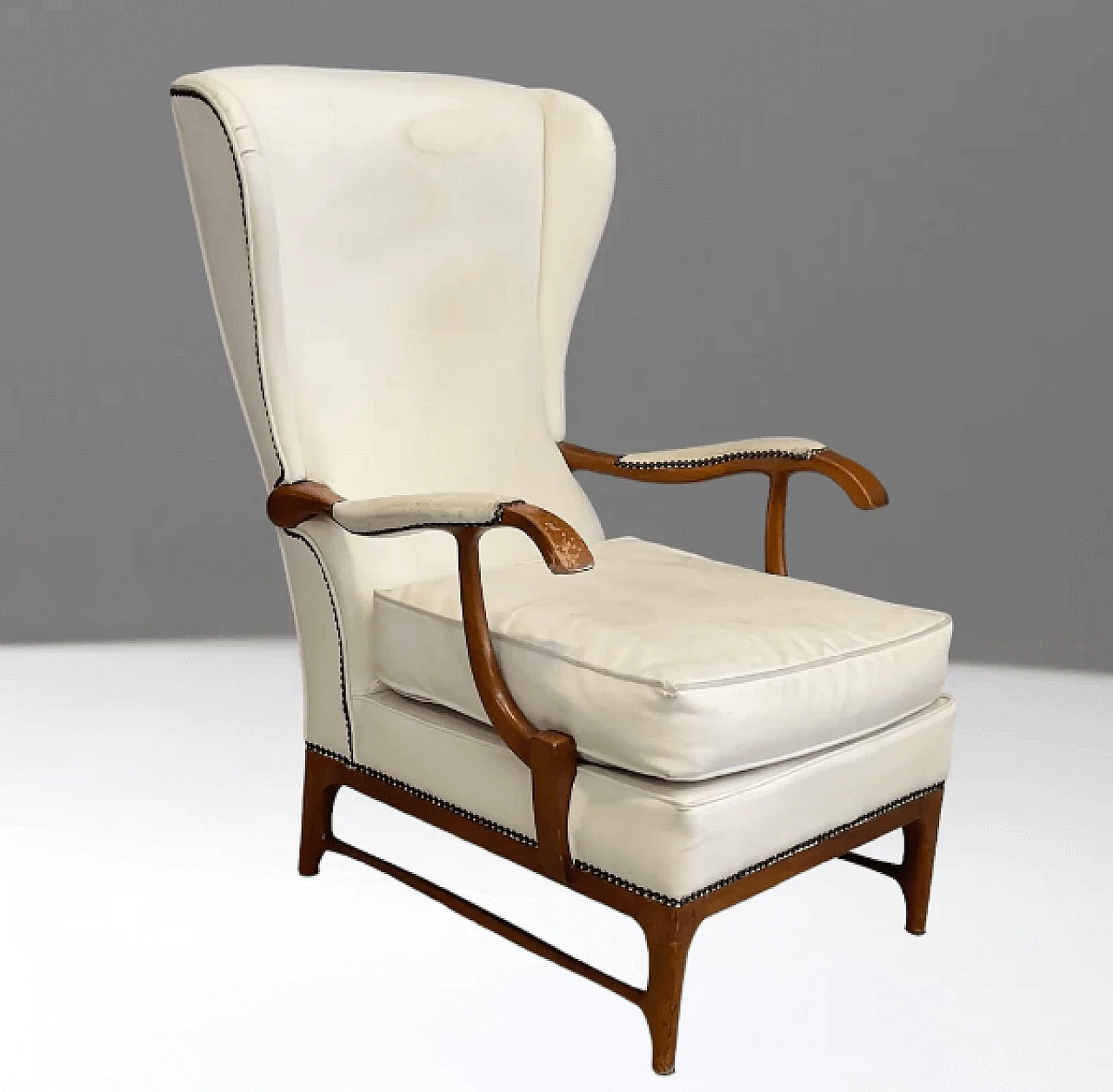 Walnut and fabric armchair in the style of Paolo Buffa, 1950s 1