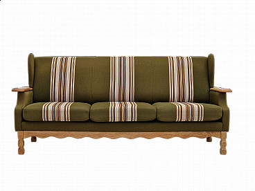 Danish three-seater sofa in green and oak fabric, 1970s