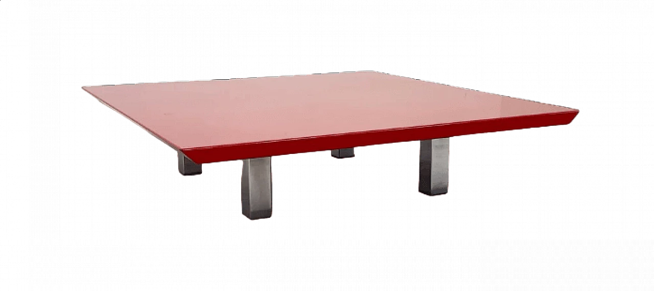 Tavolino in legno laccato rosso e metallo di Vittorio Introini per Saporiti, anni '70 5