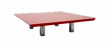 Red lacquered wood and metal coffee table by Vittorio Introini for Saporiti, 1970s