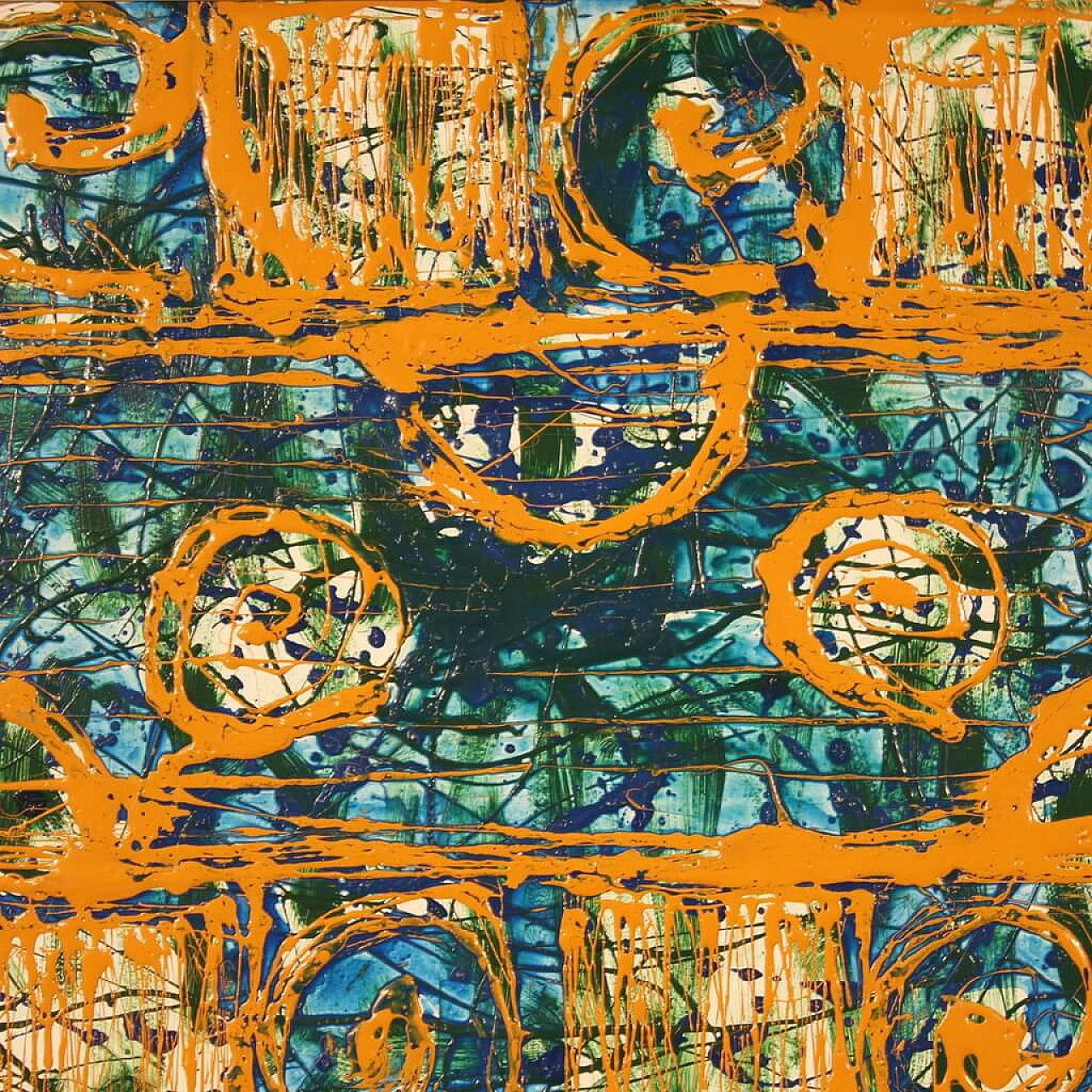 Abstract composition, mixed media painting on pressed wood, 2005 10