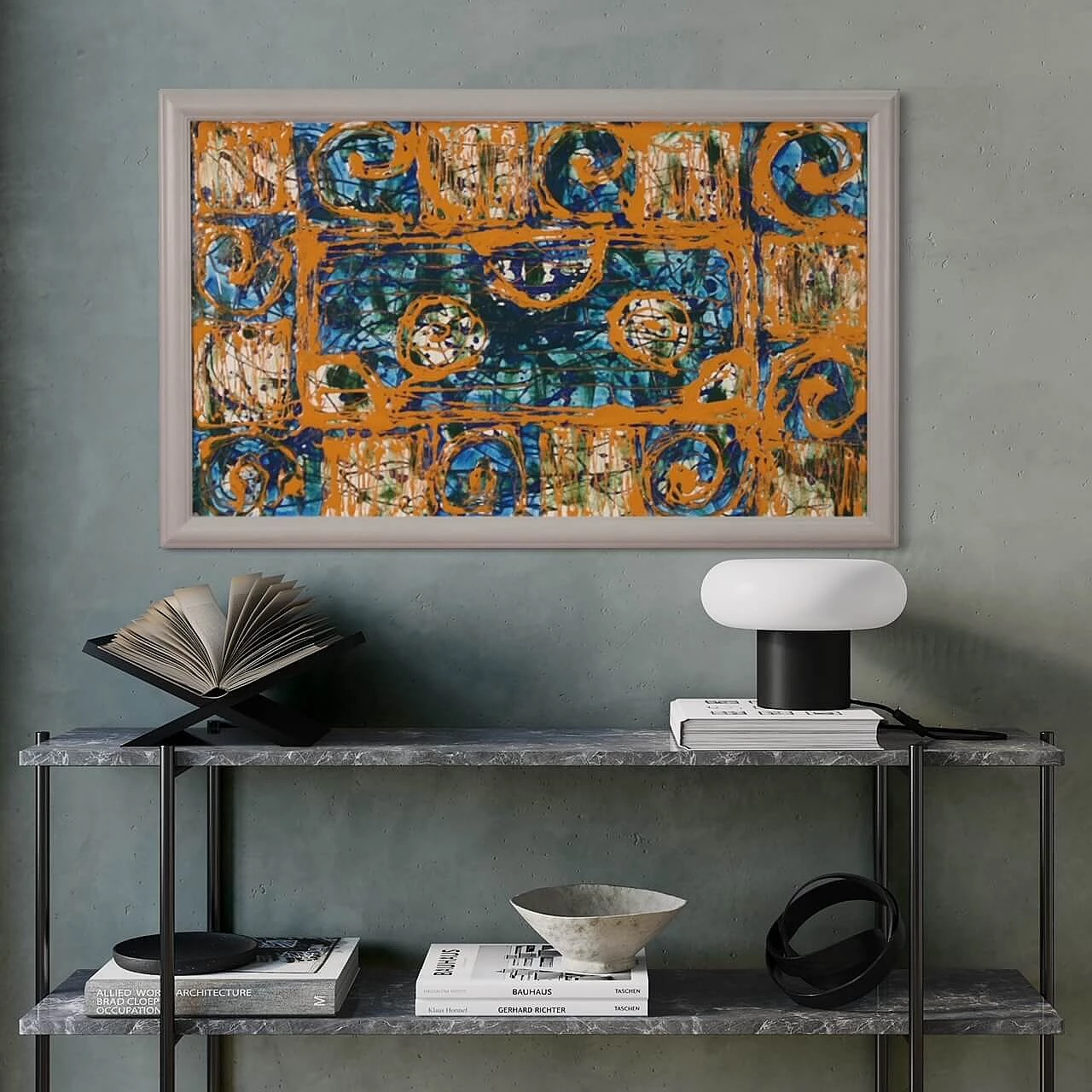 Abstract composition, mixed media painting on pressed wood, 2005 13