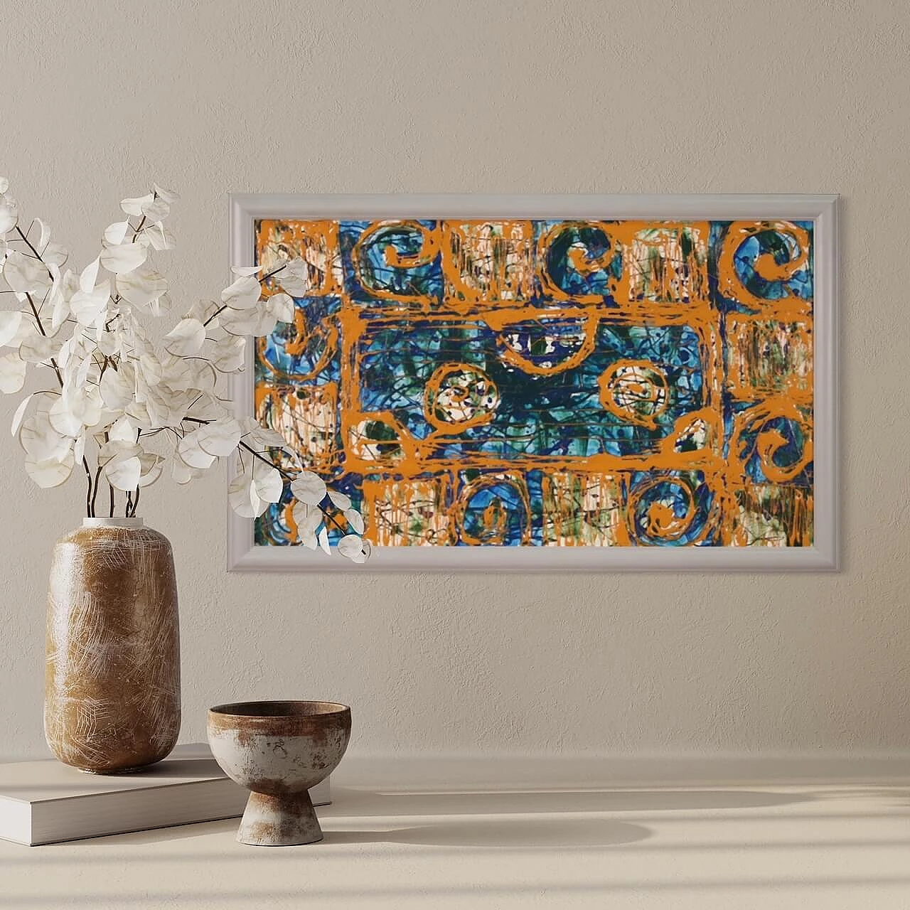 Abstract composition, mixed media painting on pressed wood, 2005 15