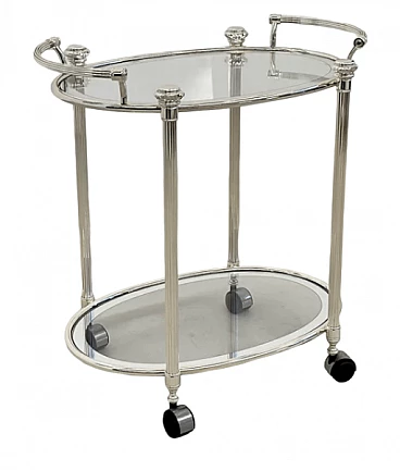 Silver metal and glass bar cart, 1980s