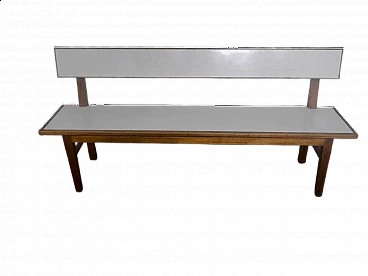 Cherry wood and formica bench, 1950s