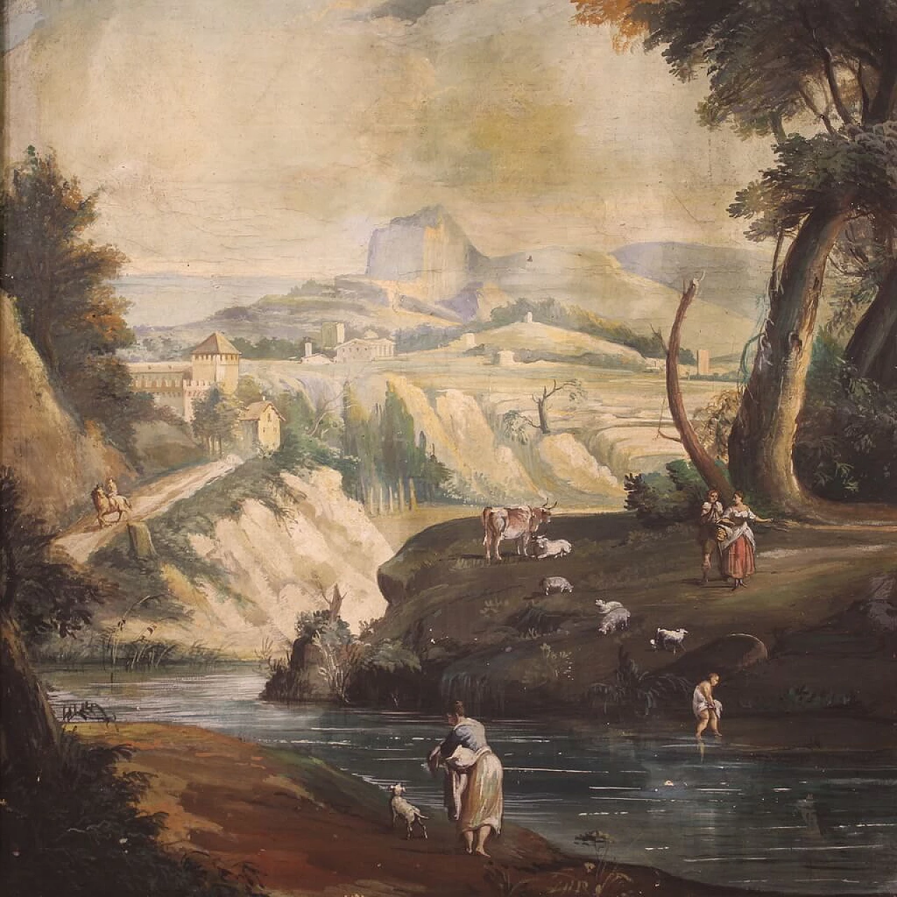 Landscape with figures, tempera painting on paper, late 18th century 1