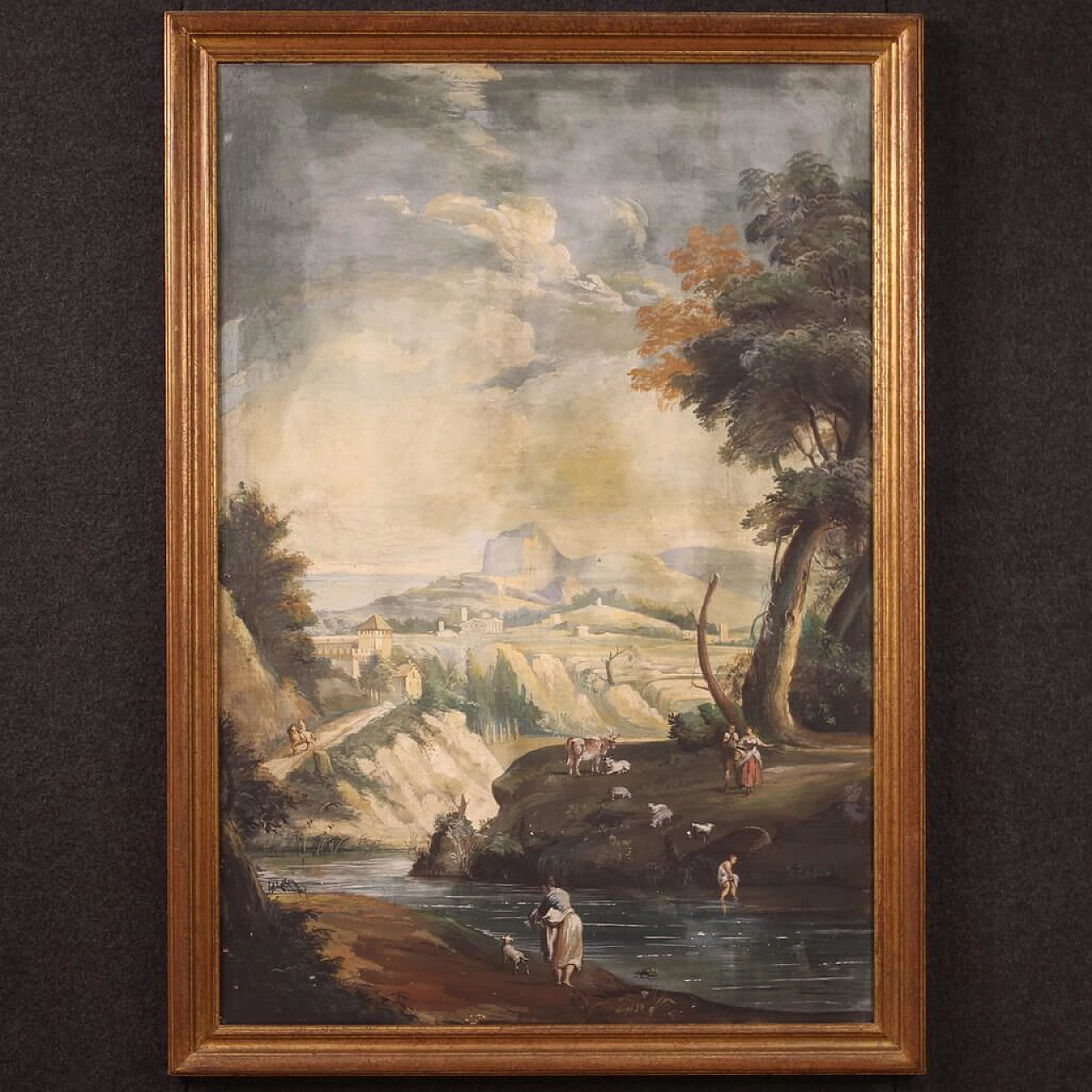 Landscape with figures, tempera painting on paper, late 18th century 2