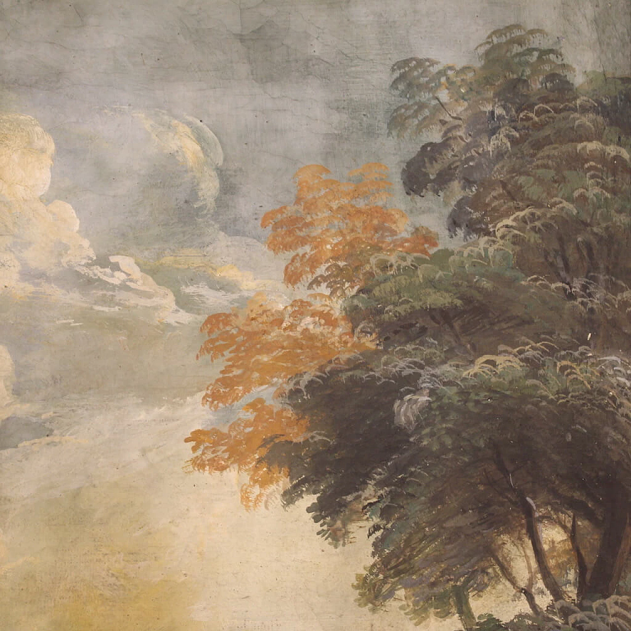 Landscape with figures, tempera painting on paper, late 18th century 9