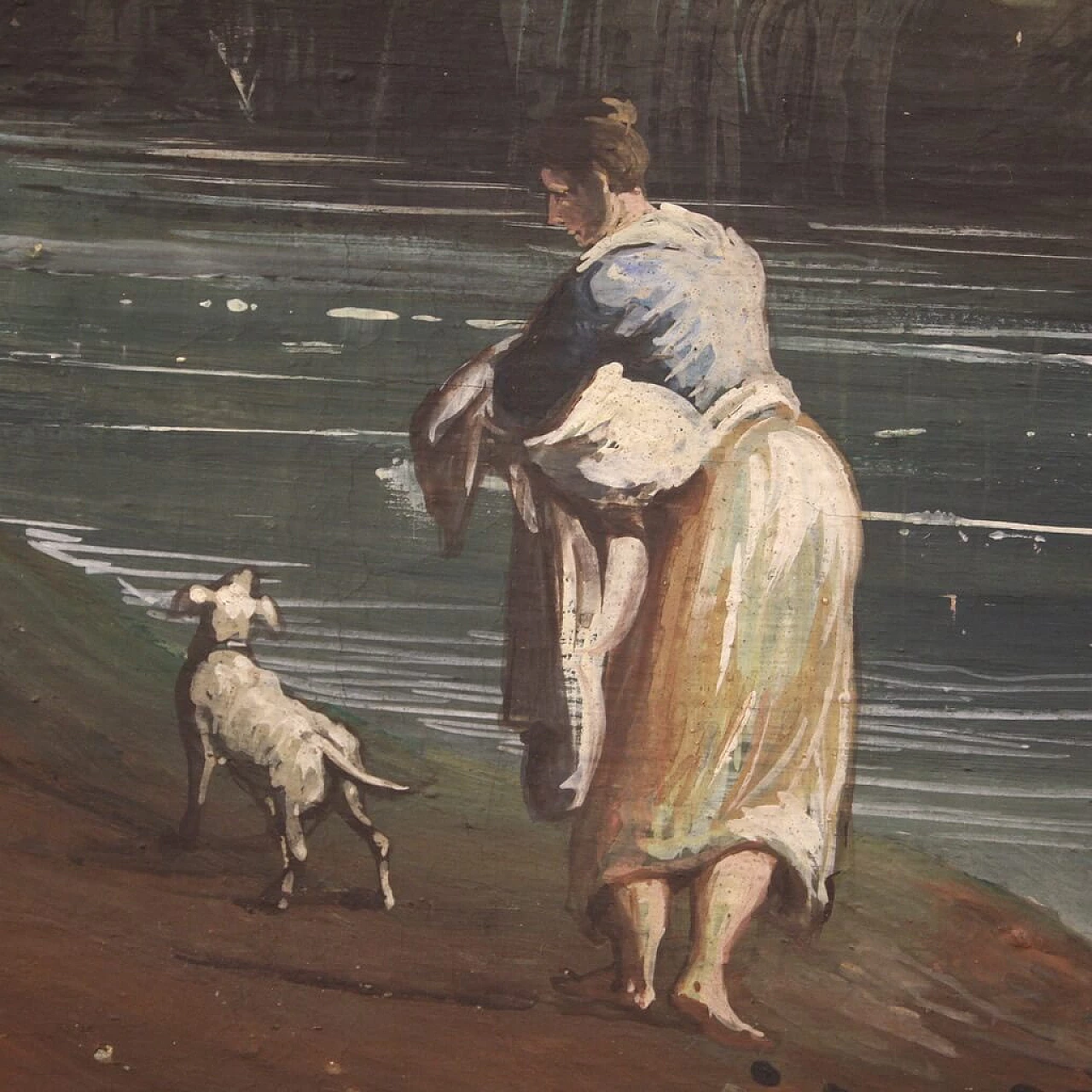 Paesaggio con figure, dipinto a tempera su carta, fine '700 10