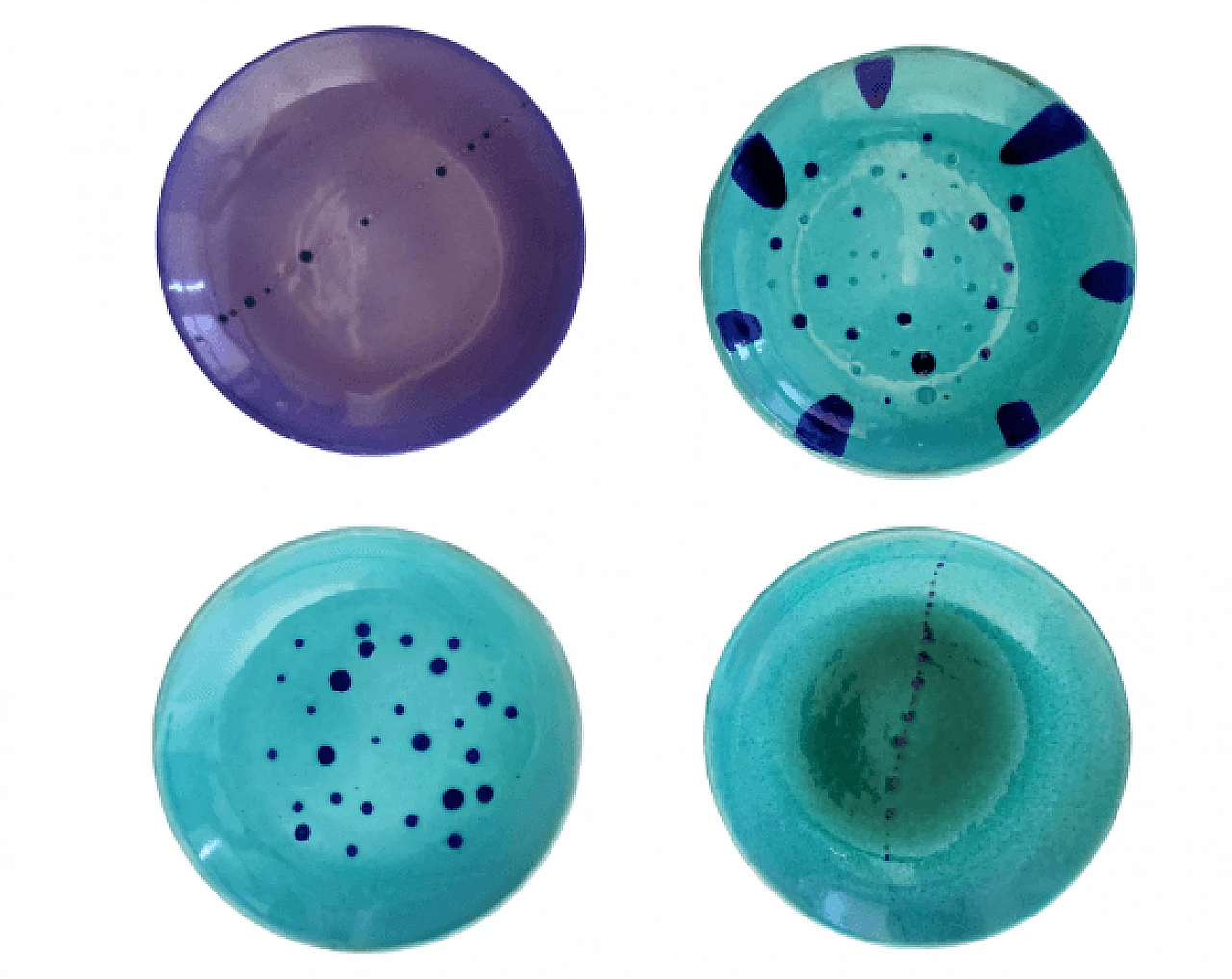 4 Plates in hand-painted and glazed Albisola terracotta, 1960s 1