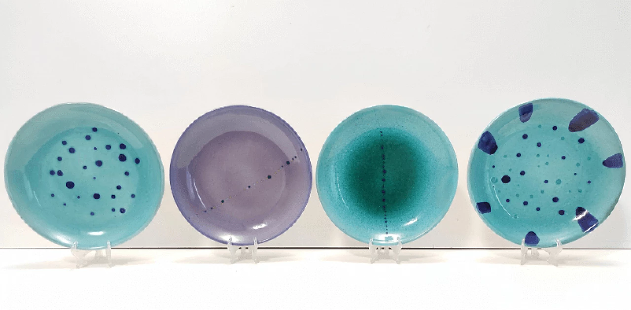 4 Plates in hand-painted and glazed Albisola terracotta, 1960s 2