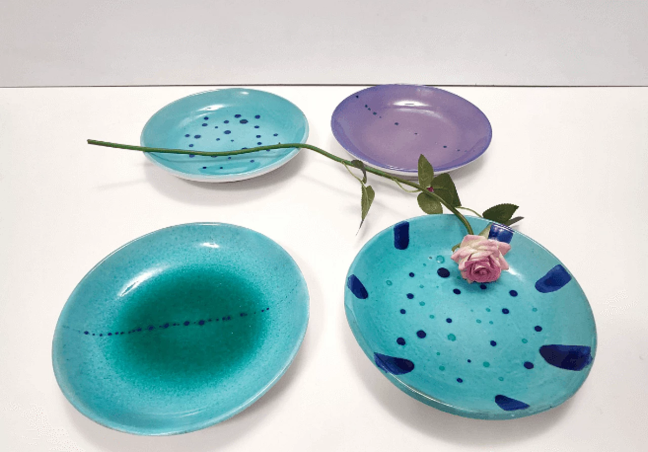 4 Plates in hand-painted and glazed Albisola terracotta, 1960s 3