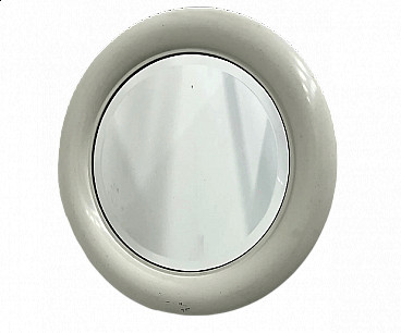 Round white painted metal wall mirror, 1970s