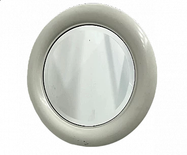 Round white painted metal wall mirror, 1970s
