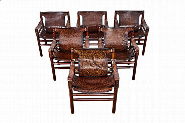 6 Safari buffalo leather armchairs by Arne Norell for Applied Arts, 1970s