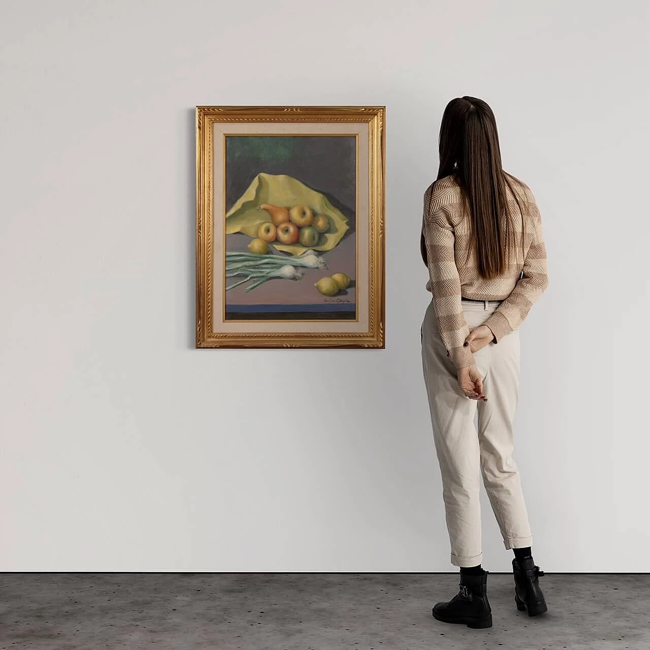 Valentino Ghiglia, still life with fruit and vegetables, oil painting on canvas, 1940s 3