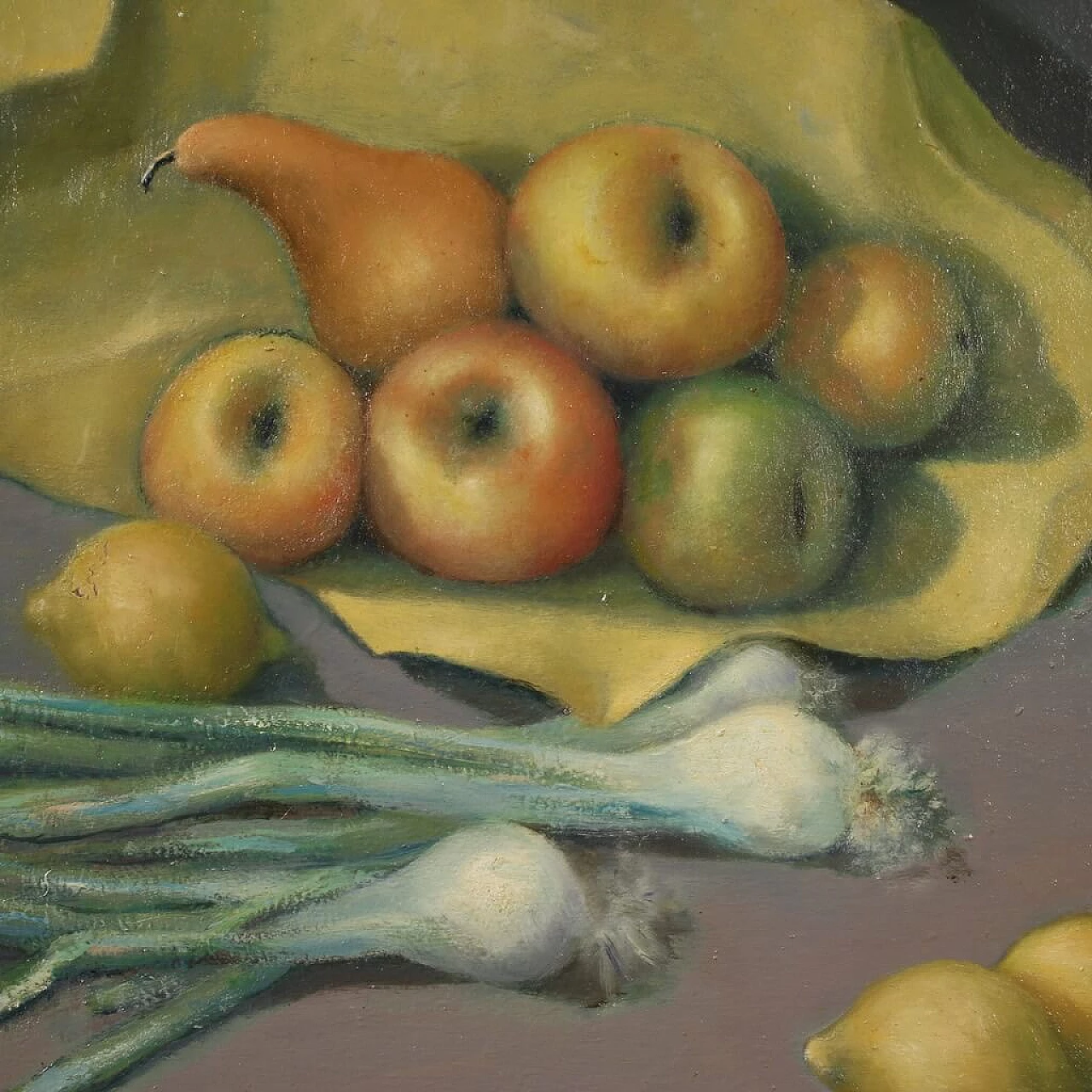 Valentino Ghiglia, still life with fruit and vegetables, oil painting on canvas, 1940s 7