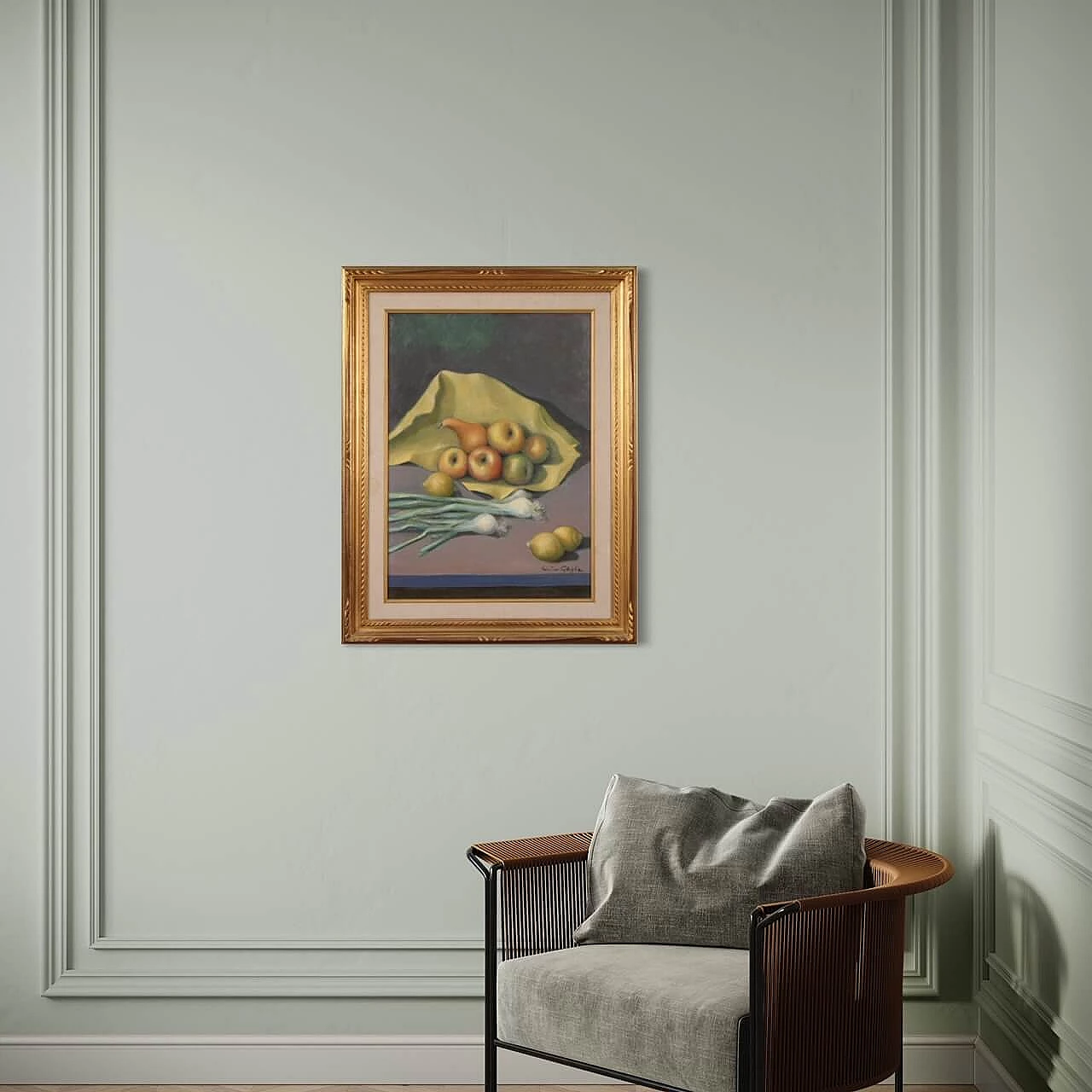 Valentino Ghiglia, still life with fruit and vegetables, oil painting on canvas, 1940s 8