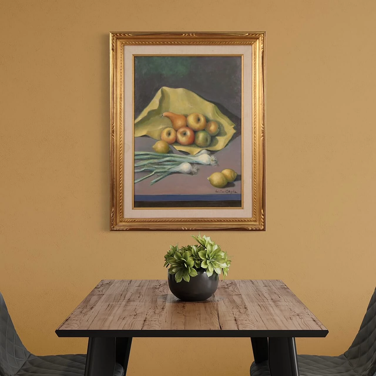 Valentino Ghiglia, still life with fruit and vegetables, oil painting on canvas, 1940s 10