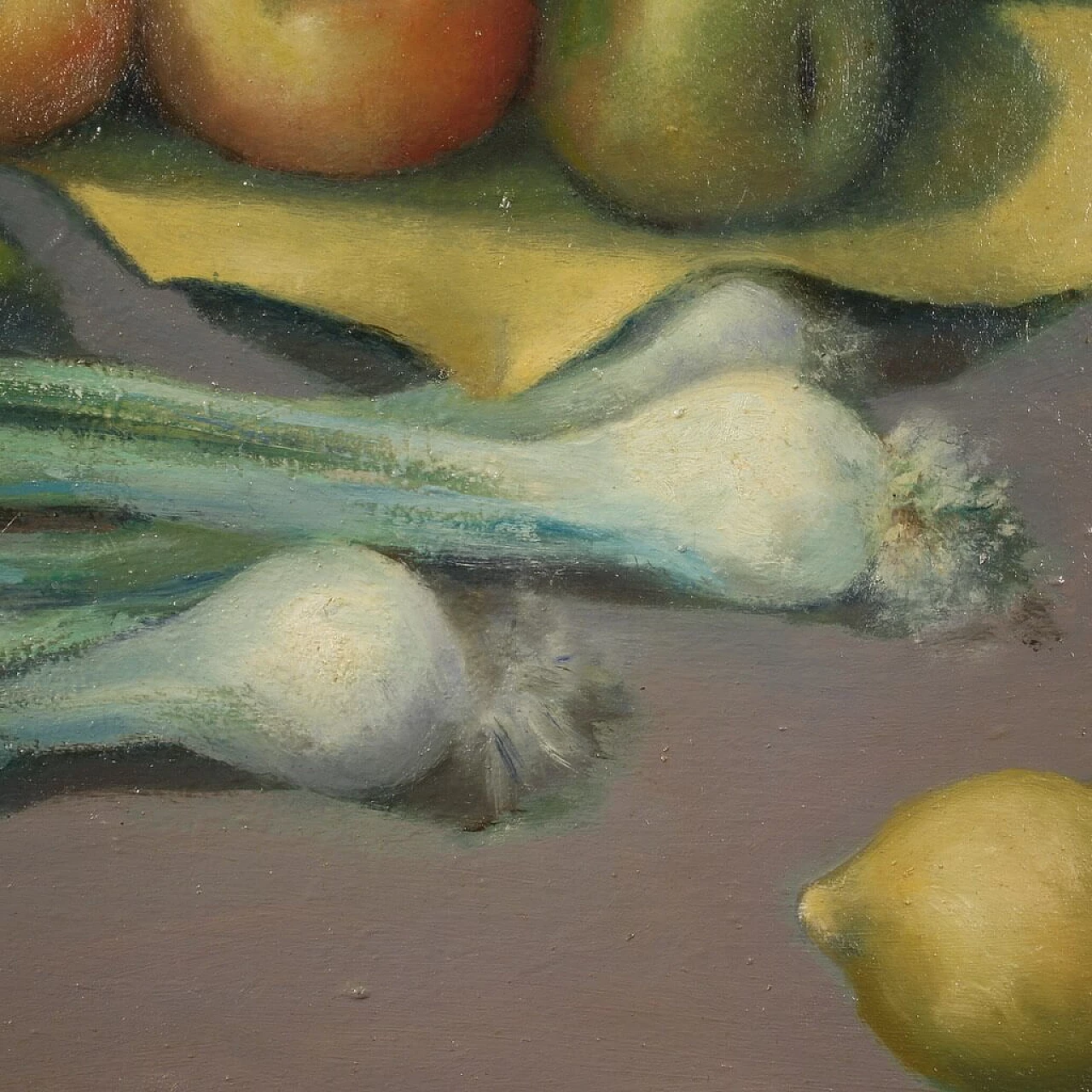 Valentino Ghiglia, still life with fruit and vegetables, oil painting on canvas, 1940s 13